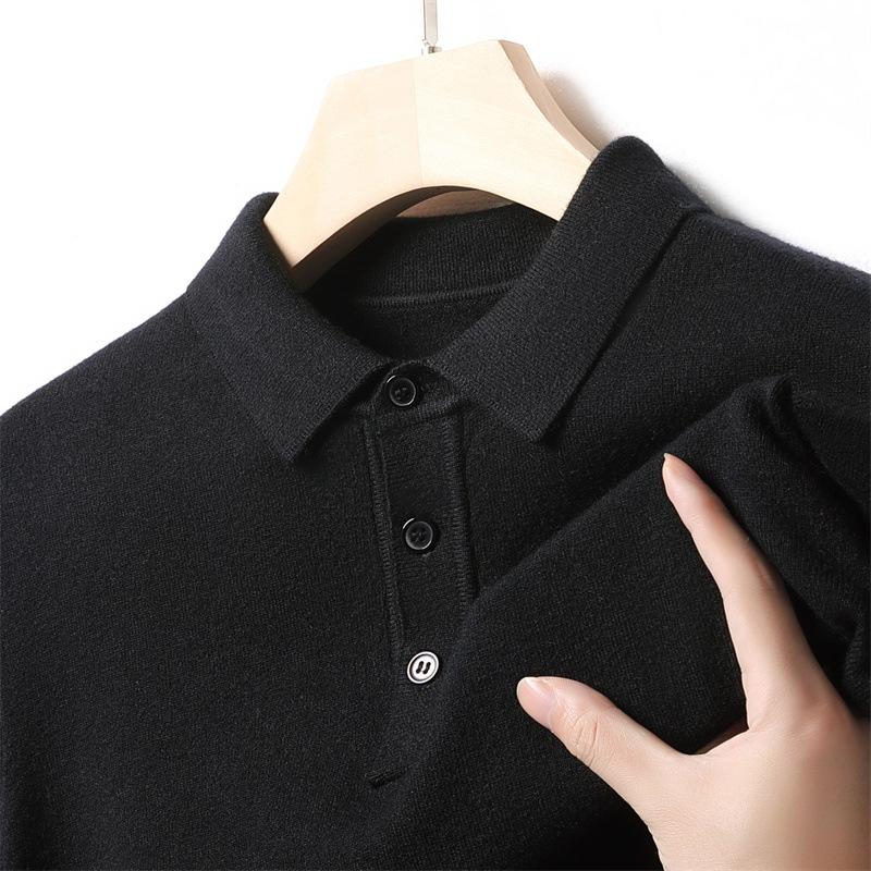 Langarm Revers Polo Strickpullover Einfarbig T-Shirt Pendler Schlicht Unterteil Pullover Herren