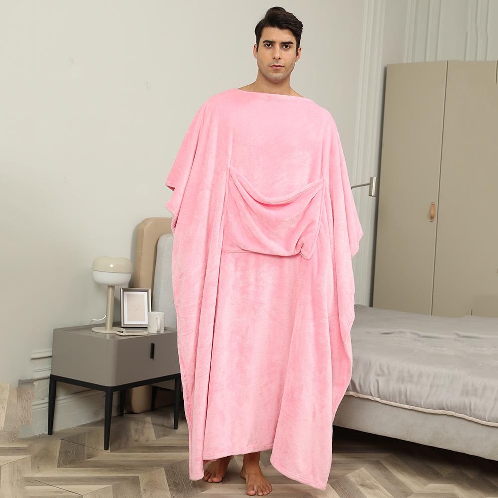 Women's Autumn and Winter Warm Car Air Conditioning Blanket with Pillow Solid Soft and Comfortable Flannel Robe