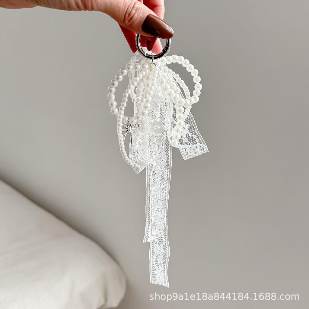Korean Pearl Lace Bow Pendant Keychain Charm