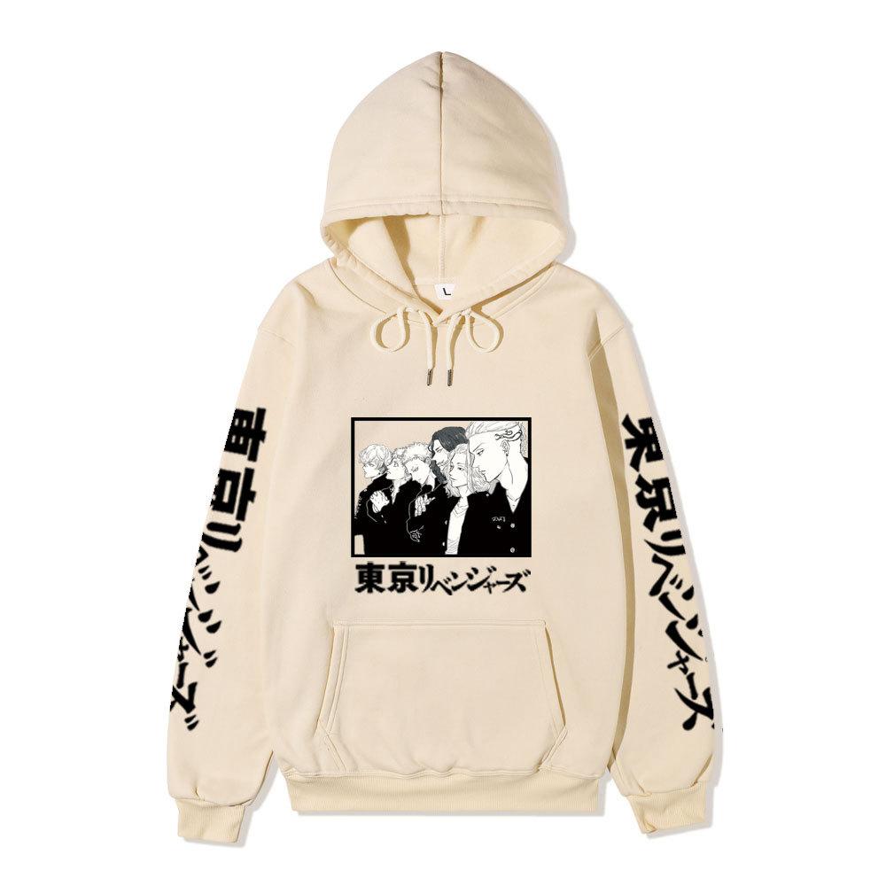 Black Warm Fleece Hooded Sweatshirt Tokyo Revengers Team Comic Print Unisex Autumn Winter Casual Daily Long Sleeve Pullover