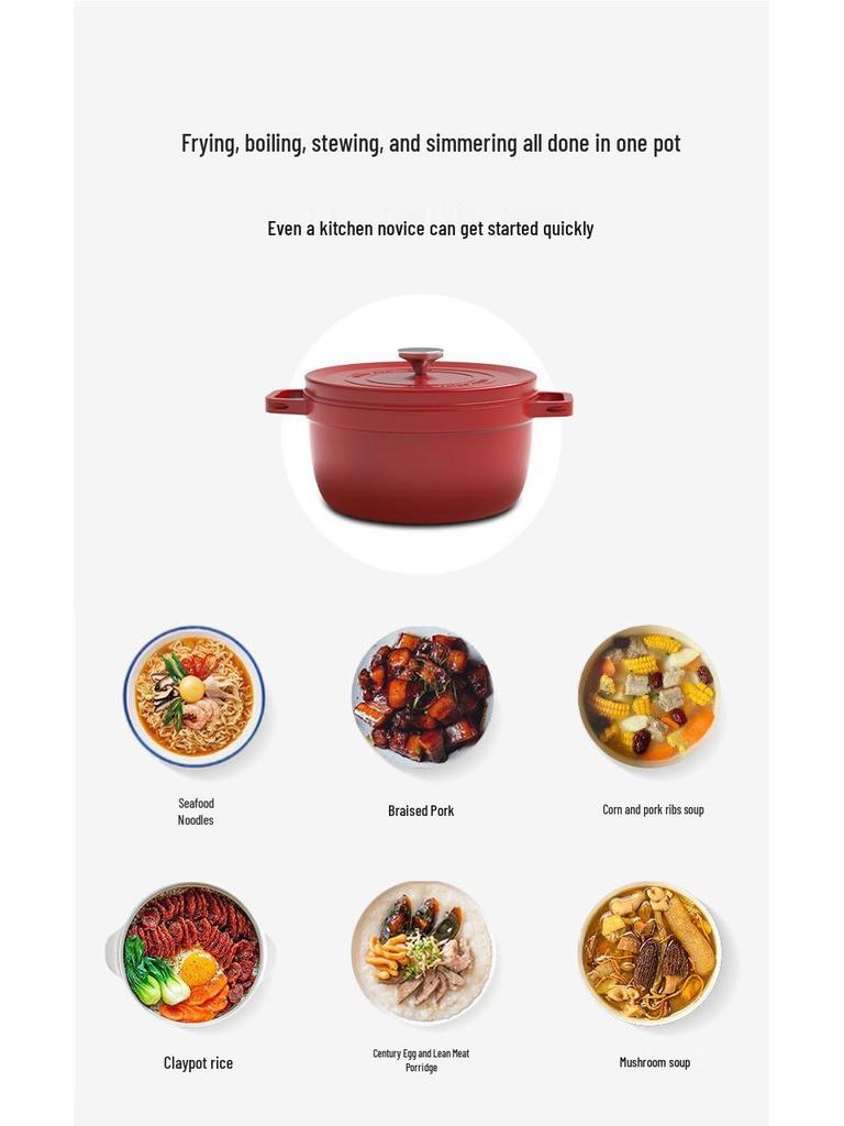 Emaliowany żeliwny garnek do zapiekanek o dużej pojemności, nieprzywierający: Garniec płaskodenne do zup i innych potraw.