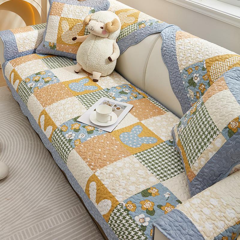 Fresh and Versatile All Season Small Floral Fabric, Pure Cotton Sofa Cushion, Anti Slip Seat Cushion, All Cotton Sofa Seat Cushion Towel