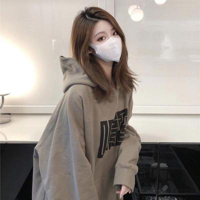 Retro Velvet Sweatshirt for Women's Letters In Autumn and Winter New Korean Style Student Print Hooded Loose Jacket Top for Women