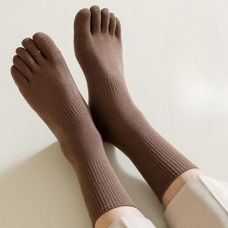 Fünf-Zehen-Socken für Herren, Wadenlange Baumwollsocken für Herbst und Winter, Schweißabsorbierende lange Socken für Sport, Wadenlange Zehensocken