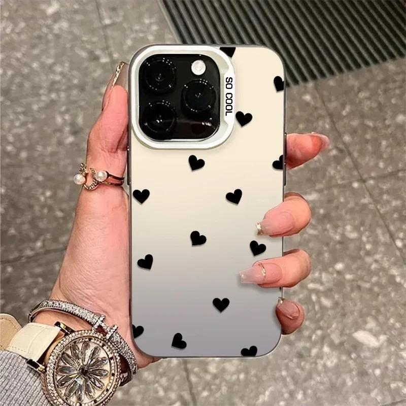 Luxury Black Love Heart Polka Dot Pattern Phone Case For IPhone 16 15 14 13 12 11 Pro Max Fashion Shockproof Back Cover