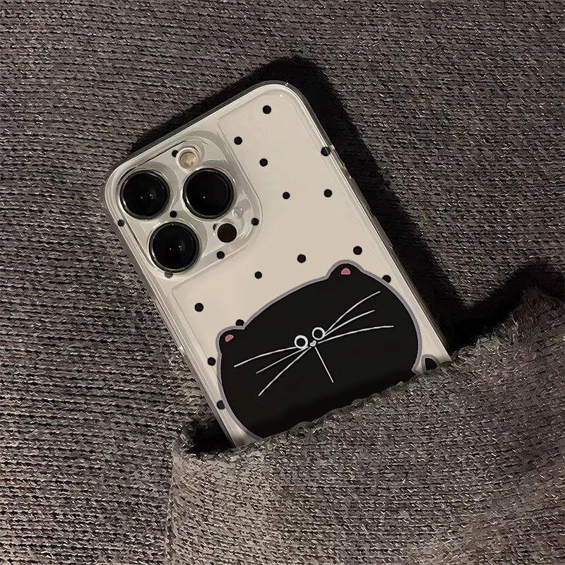 Cartoon Polka Dot Big Face Cat iPhone17Promax Mobile Phone Case Is Suitable for Apple 16Pro Space Case 14/15 Set