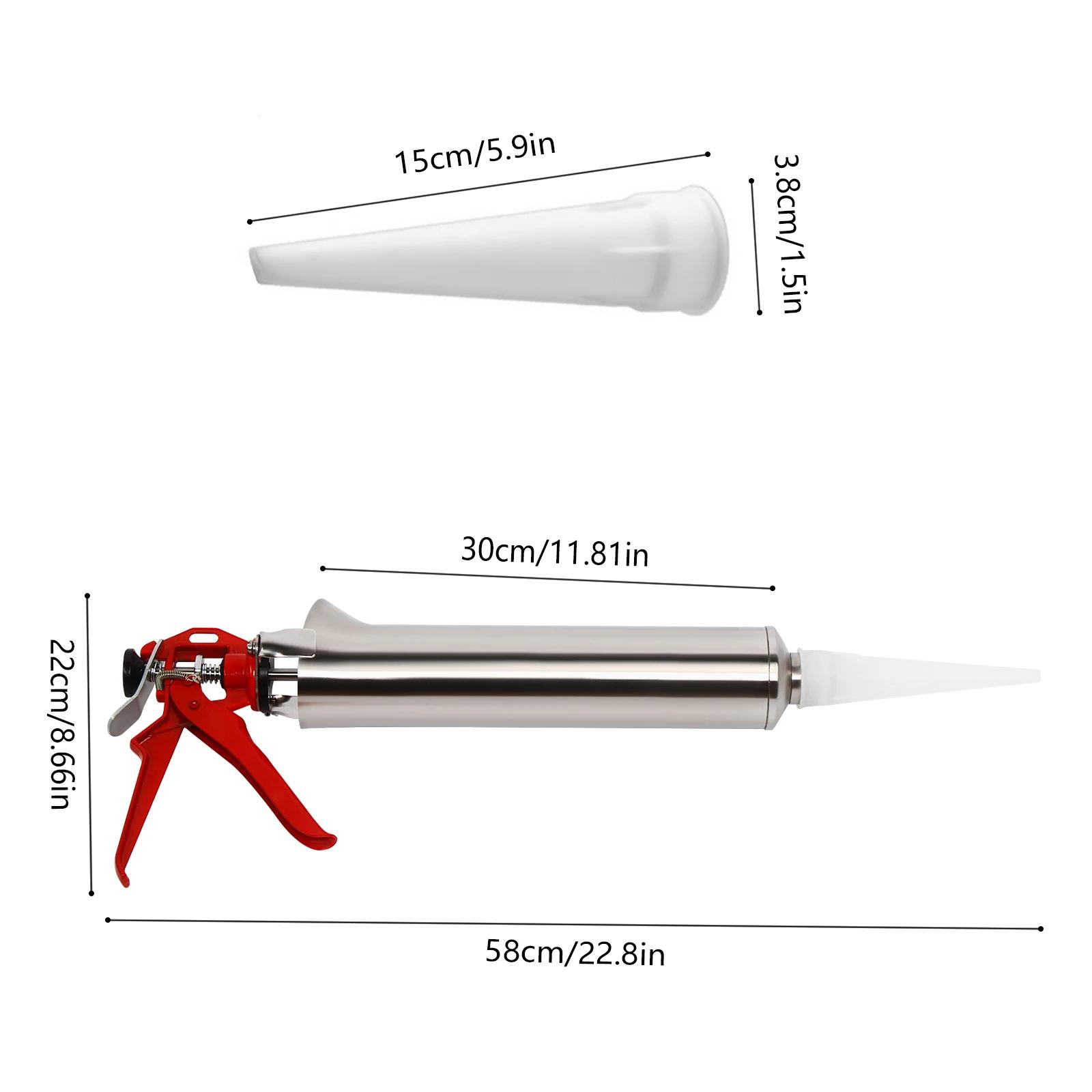 Mortar Syringe Joint Gun Mortar Press,Stainless Steel Plaster Press Cement Wall Sewing Gun,with 2 Nozzles,for Tile Joint Filling argento