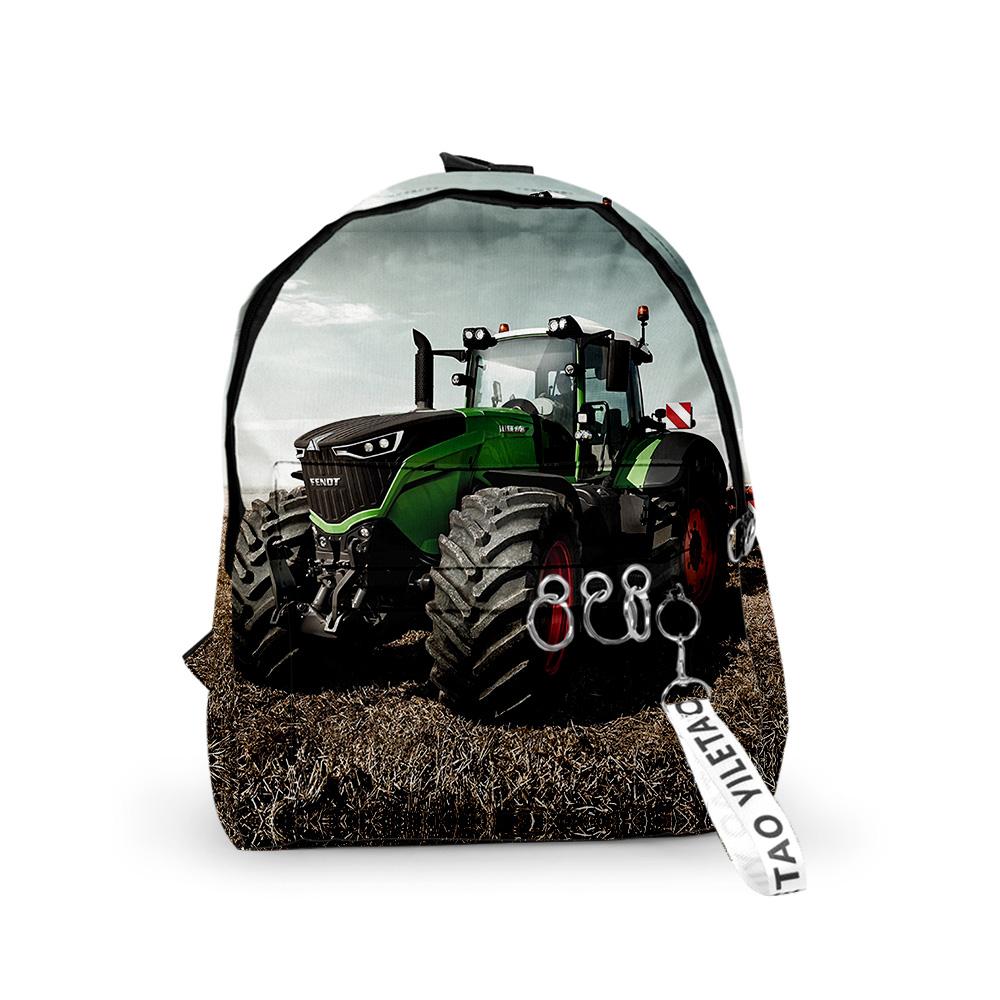 Klassiek Populair tractorpatroon Rugzakken Jongens/Meisjes leerling Schooltassen 3D Print Sleutelhangers Oxford Waterdicht Schattige Kleine Rugzakken One size gray