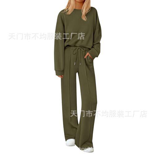 European and American women's clothing is popular, autumn and winter knitted sweater wide-leg pants casual two-piece set