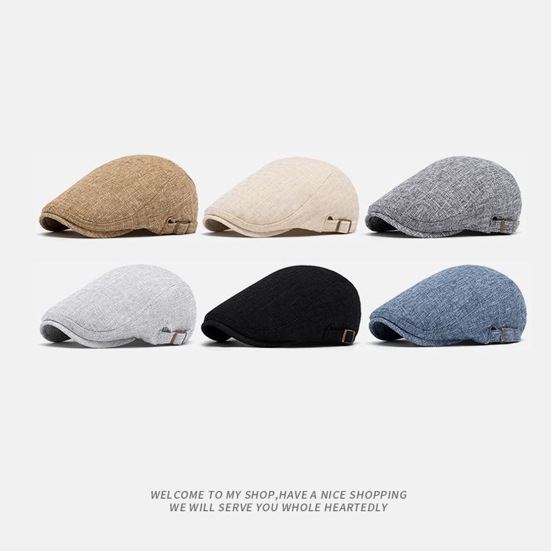 Frühling Sommer Atmungsaktive Leinen Baskenmütze Herren Britische Vintage Kappe Einfarbig Schirmmütze Newsboy Kappe