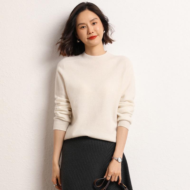 Women's Cashmere Half-High Neck Sweater - Thickened, Stylish Autumn/Winter Pullover Knit, Loose Fit, Versatile Base Layer