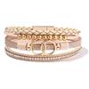 Handwoven Leather Bracelet Bracelet Double Ring Magnetic Buckle Diamond Enlaid Women's Leather Bracelet