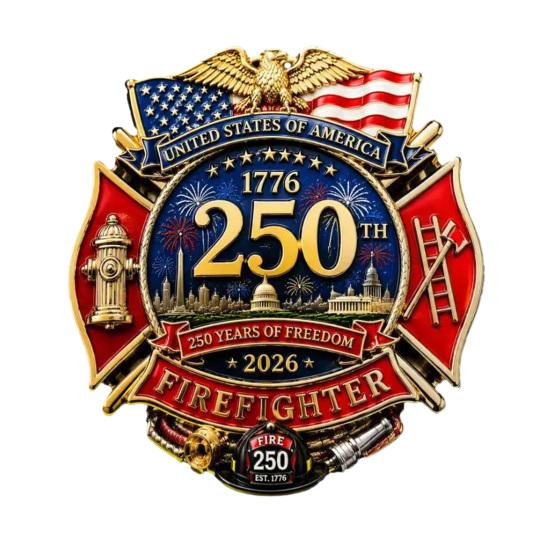 Firefighter Commemorative Enamel Brooch Pin US 250th Anniversary Patriotic Firefighter