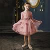 Cross-Border Long-Sleeve Flower Girl Princess Dress with Fluffy Tulle Skirt - Wedding and Performance Children's Costume