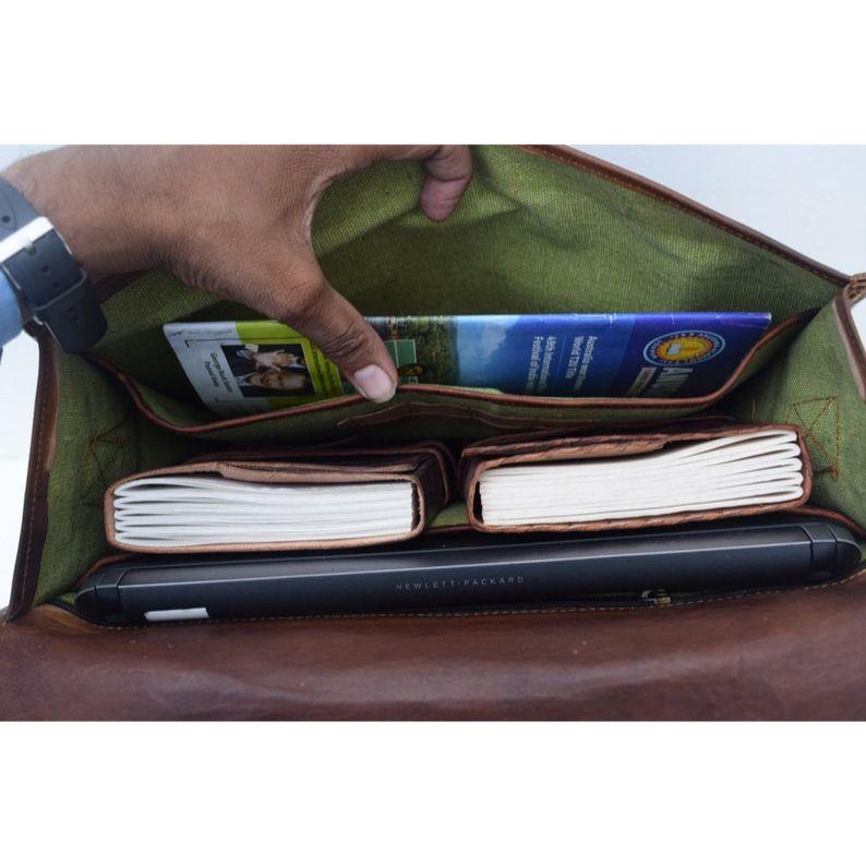 Handmade Leather Messenger Bag: Laptop Briefcase Satchel