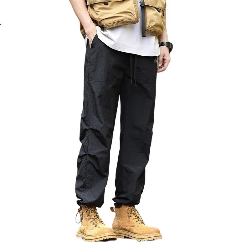 POUM Men's Quick-Dry Hiking Pants, Spring And Summer Style, American Trendy Ice Silk Sports Cargo Pants YM16 Black L