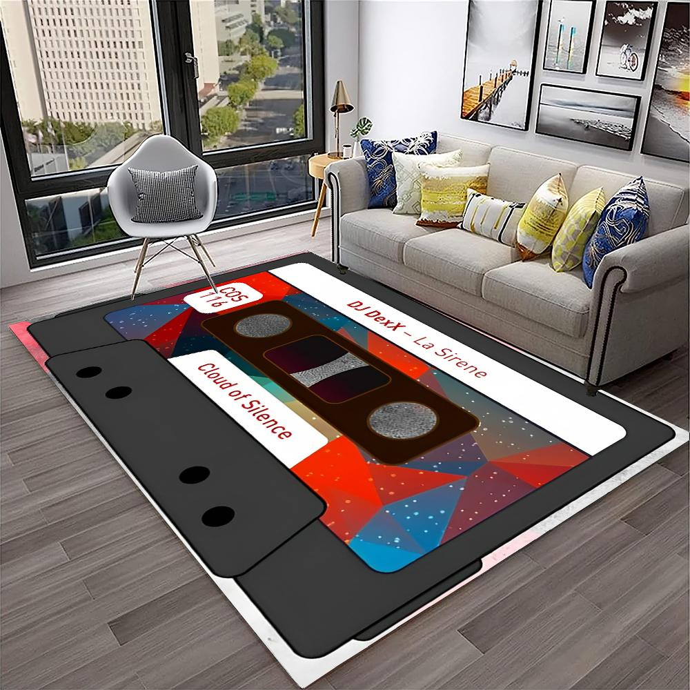 3D Music Cassette Tape Retro Pattern Carpet Rug for Home Living Room Bedroom Sofa Doormat Decor,kids Area Rug Non-slip Floor Mat