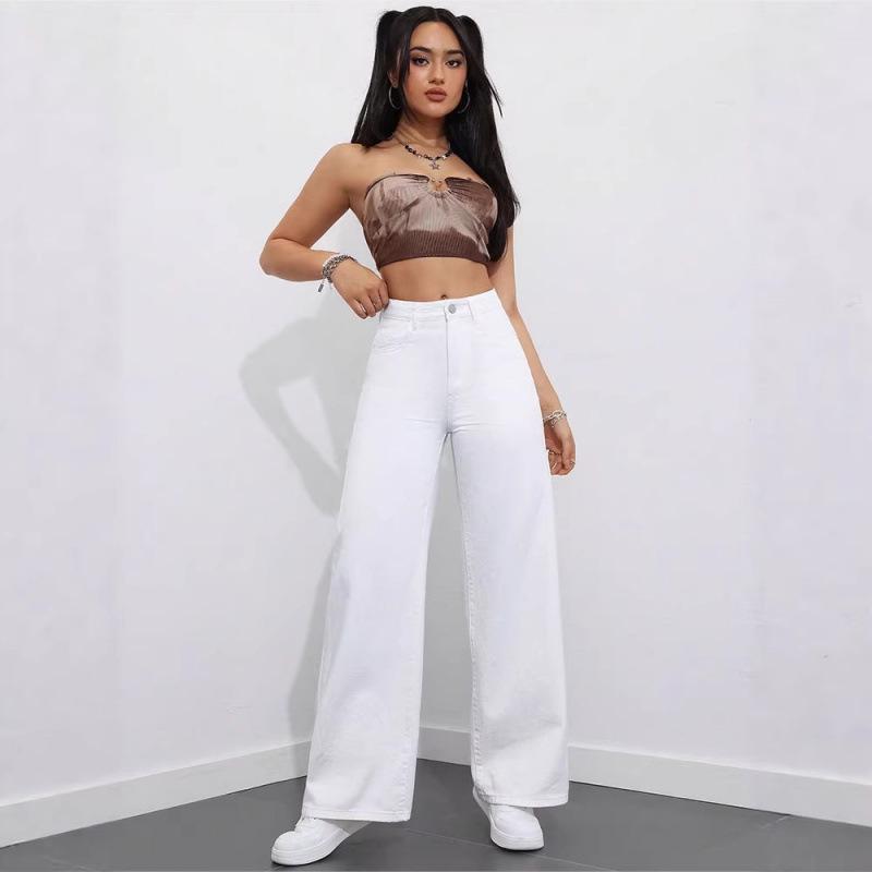 Multicolor European & American High-Waisted Loose Wide-Leg Floor-Length Casual Jeans for Women