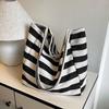 New Canvas Bag Large Capacity Casual Versatile Tote Bag Shopping Bag Striped Handbag Women