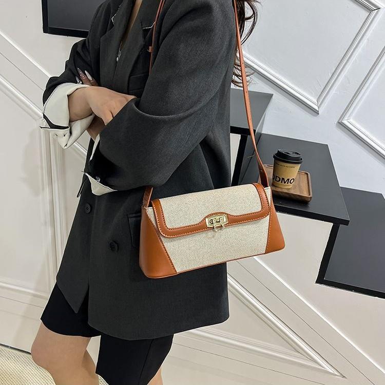 Cross-Border Niche Design Color-Block Baguette Underarm Bag for Women 2025 New High-End French Light Luxury Single Shoulder Crossbody Bag