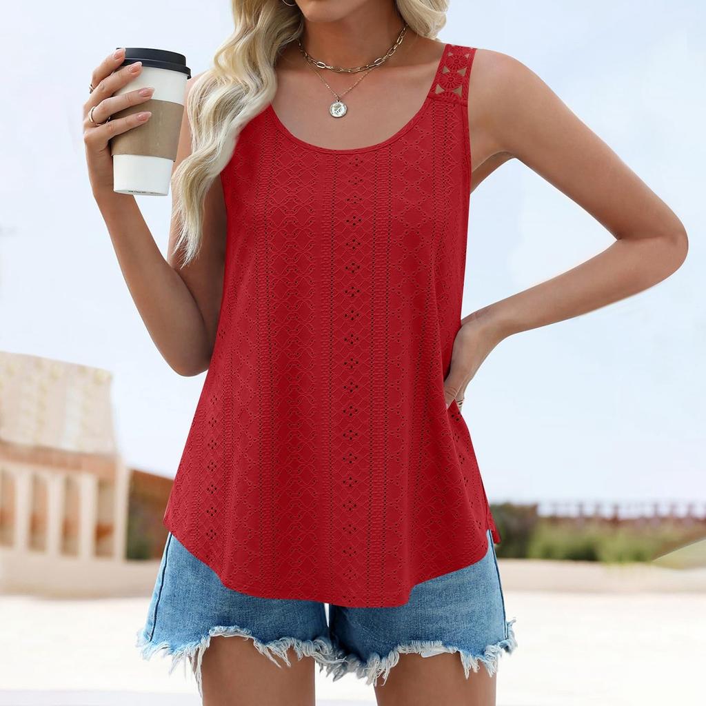 Women's Sleeveless Loose Round Neck Hollow,out Cami Top