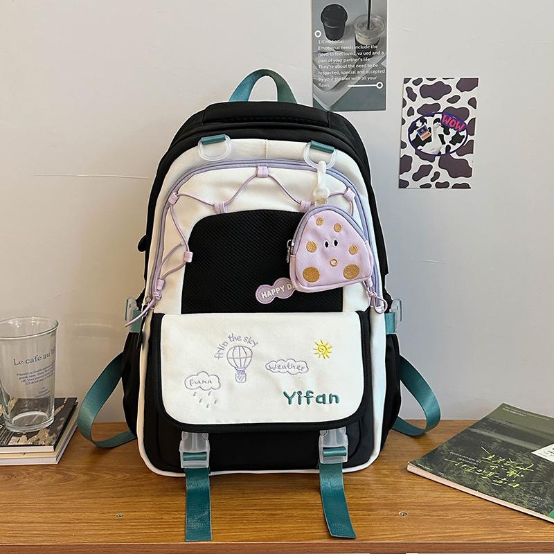 Schoolbag female high value versatile high school student embroidery style cute junior high school student backpack large capacity backpack