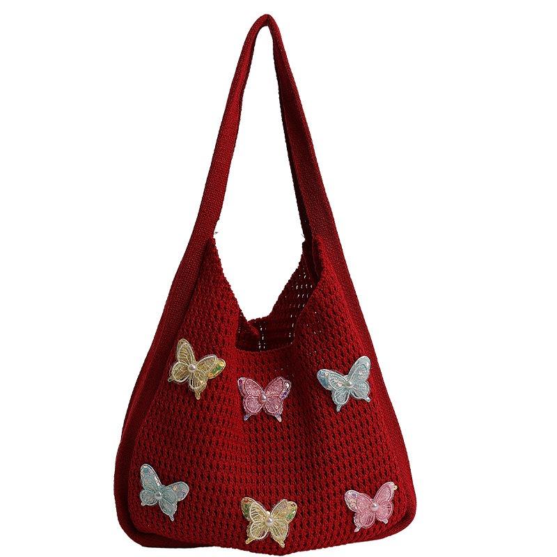 New High-end Knitted Bag Hollow Bag Simple Shoulder Bag Bow Element Knitted Bag