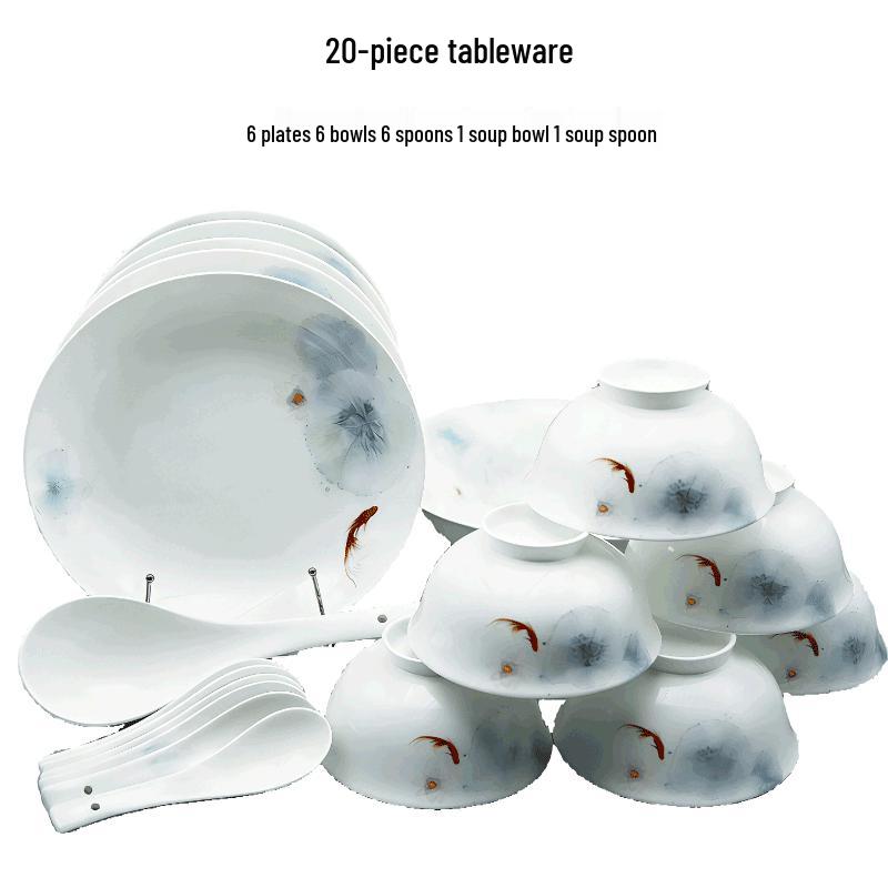 Lu Feng Lai Red Carp & Lotus 20-Piece Bone China Dinnerware Set