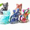 Natural Crystal Gravel Resin Sitting Turning Face Cat Figurine With Gold Foil Cute Desktop Decor For Home Office