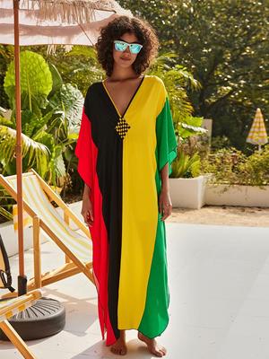 Plus Size Kaftan Multicolored Summer Long Beach Dress Women Homewear Outfit Swim Suit Cover Up Loose Caftan