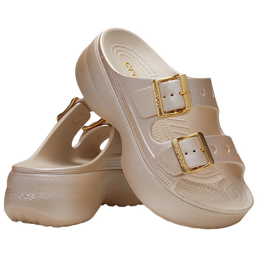 Crocs Classic Cloud Comfort Metal Buckle Slide Sandals Women Sandals Beige Gold 215552-2TC