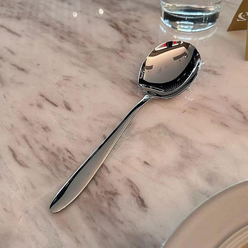 1Pc Large Stainless Steel Spoon Long Handle Soup Spoons Round Scoops for Dinner Dessert Hot Pot Colander Kitchen Tableware