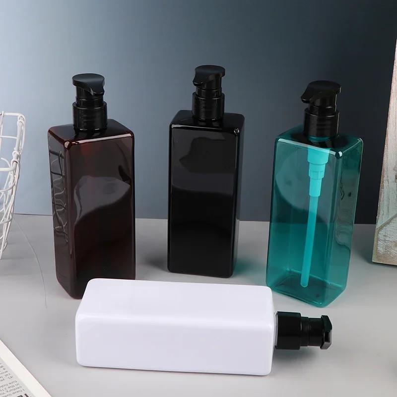 500ml Body Lotion Square Bottle PET Plastic Shower Gel Shampoo Press Pump Bottles Durable Refillable Containers For Liquid Soap
