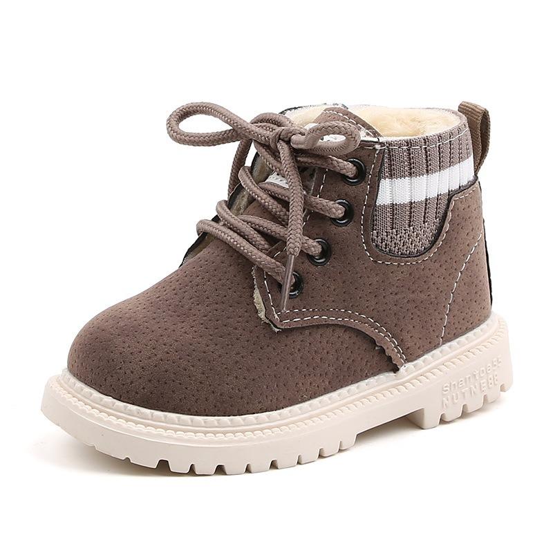 Children's Winter Cotton Shoes Boys Warm-Lined Martin Boots Girls Retro Ankle Boots Soft Sole Snow Boots