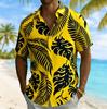Men's Monstera & Palm Leaf Print Short Sleeve Shirt, Spring Summer Beach Vacation Casual Blouse, Turn-Down Collar Loose Top