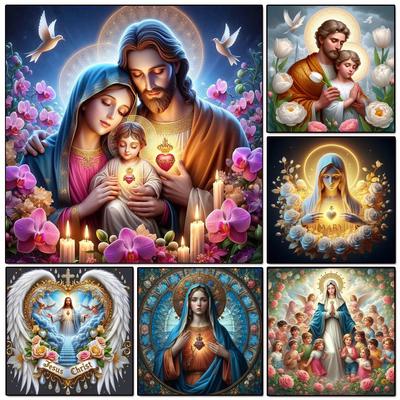 DIY Diamond Painting Cross Stitch 5D Religious Holy Family Full Square Round Diamond Embroidery Mosaic Jesus Maria Home Decor )