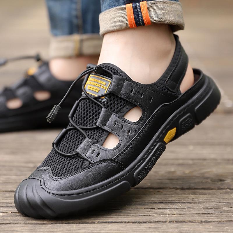 Baotou Sandalen Herren Sommer Herren Atmungsaktives Hohlnetz Herrenschuhe Outdoor Weiche Sohle Rutschfest und Abriebfest Lässige Strandschuhe