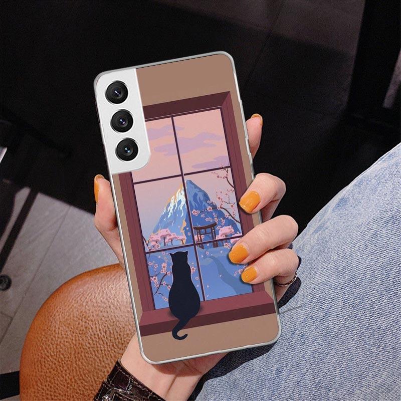 Black Cat Cartoon Cute Phone Case For Samsung Galaxy S24 S25 Edge S26 Ultra S23 S22 S21 Plus S20 FE + Personalized Print Cover G