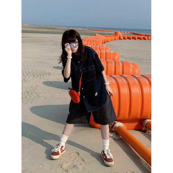 Japanese Retro Fashion Brand Summer Loose Denim Short Sleeved Shirt Artistic Youth Workwear Shirt Men'S And Women'S Layered Jacket