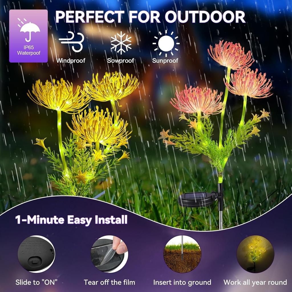 Solar Flowers Garden Lights Outdoor Waterproof Romantic Warm Light Outdoor Lights Decorative for Garden Yard Backyard Decor