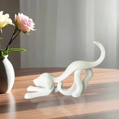 Abstract Ribbon Dog Statue White Ribbon Puppy Resin Figurine Sculpture Home Office Desktop
