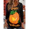 Women's Long Sleeve T-shirts Halloween Theme Black Cat Graphic Streetswear Polyester Tops Casual Pullover Women's Clothing