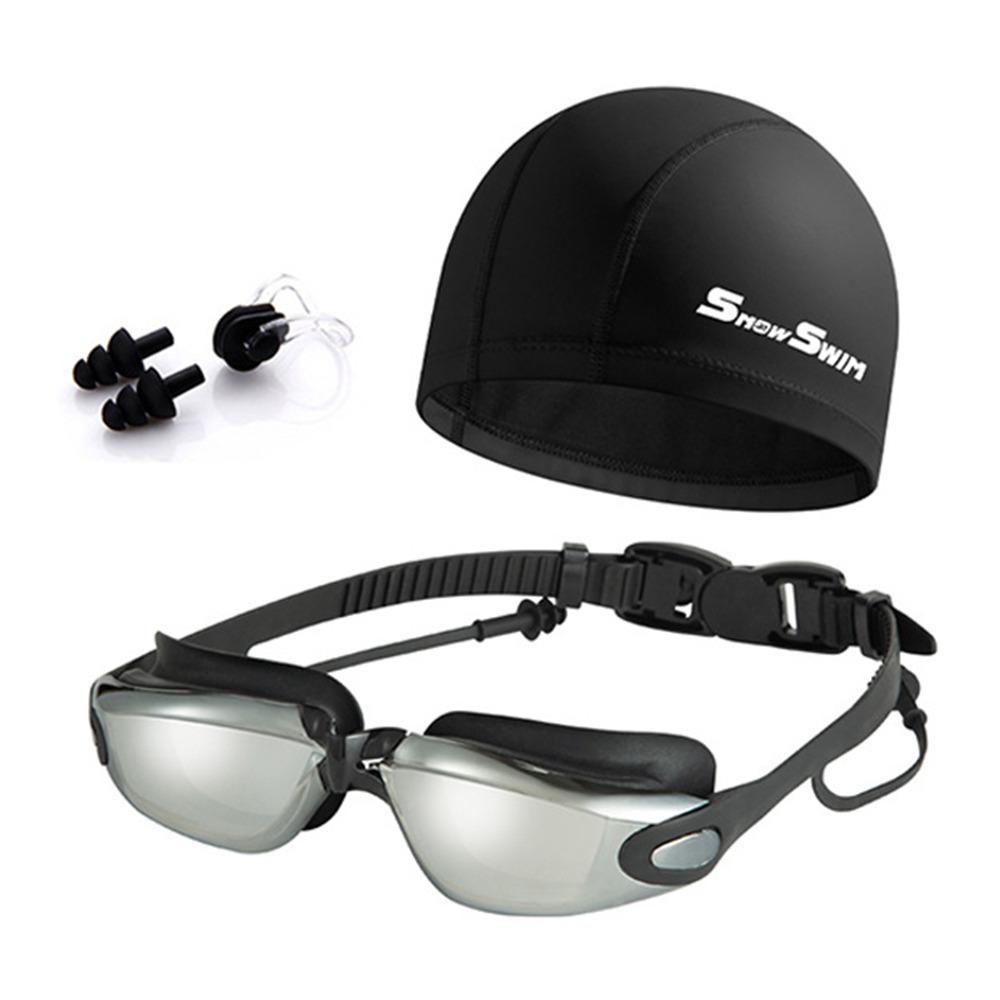 with Nose Clip, and Ear Plugs Silicone Swim Cap Anti-fog Diving Eyewear  Summer