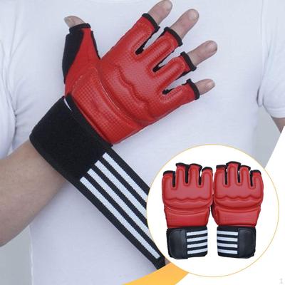 2 Pieces Boxing Gloves Red Half Finger PU Lightweight Sparring Gear Mitts for Unisex Women Men Adult