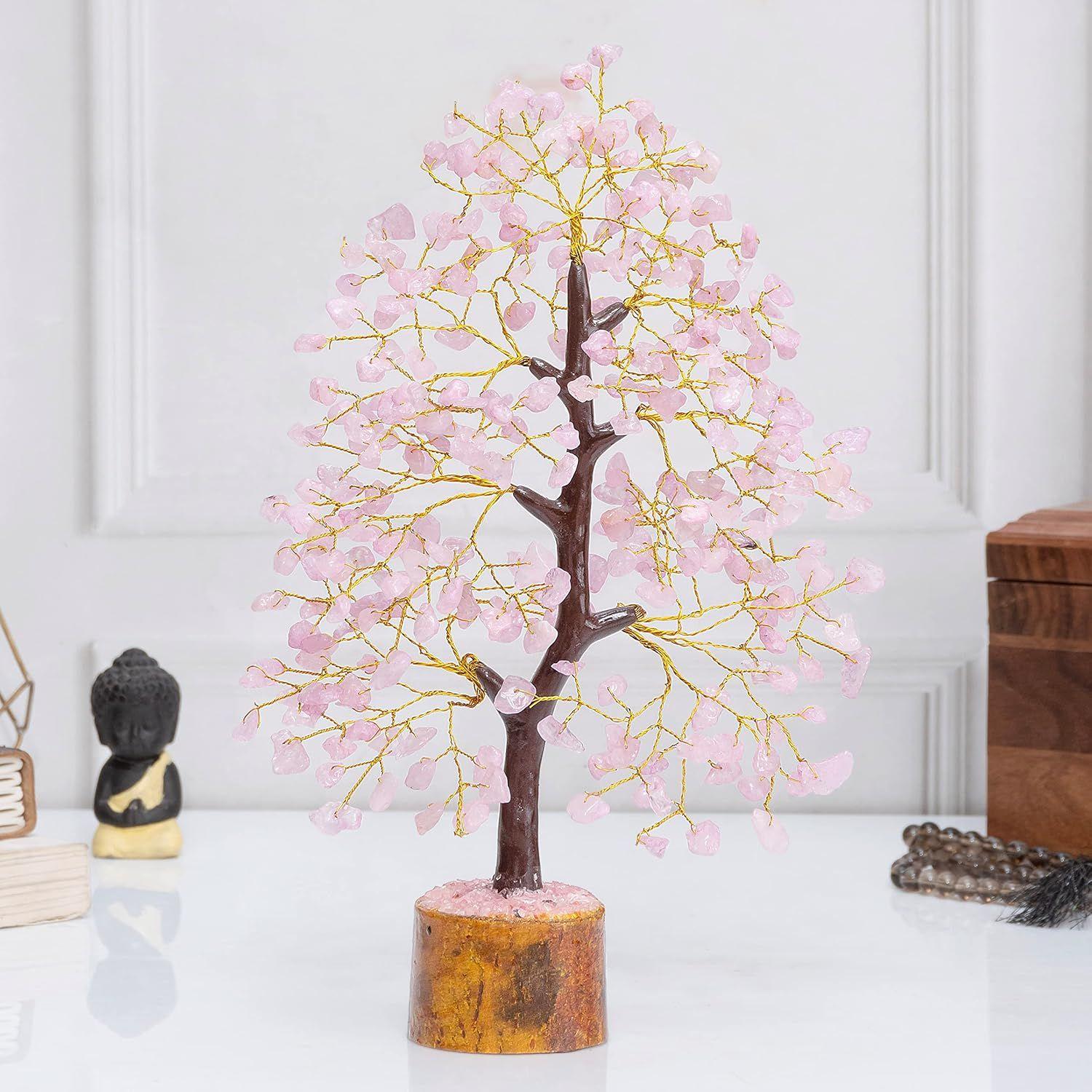 

Дерево из кристаллов розового кварца, предметы интерьера для удачи и денег, сувениры, декор для офиса и спальни, свадебный подарок,