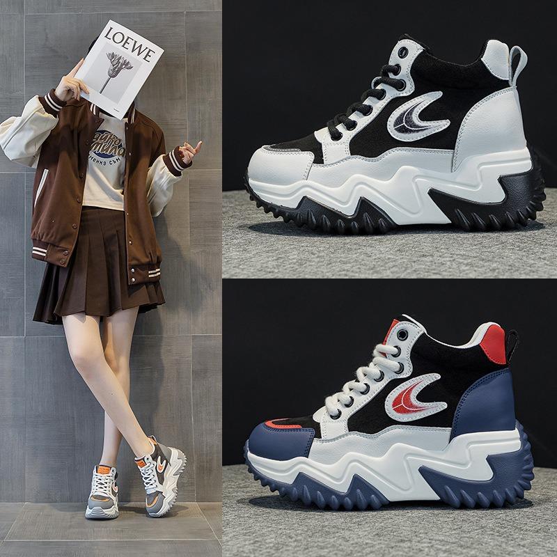 791 Inner Height Increase 7 Leather Little White Shoes for Women's Autumn and Winter New Versatile Thick-soled Pine