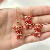 1011 popular little red dog necklace, stud earrings, jewelry set, cute little animal alloy oil dripping jewelry.