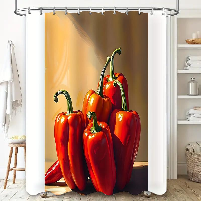Chili Pepper Shower Curtain Rustic Farmhouse Kitchen Decor Spicy Food Print Bathroom Set Waterproof Modern Artistic Home