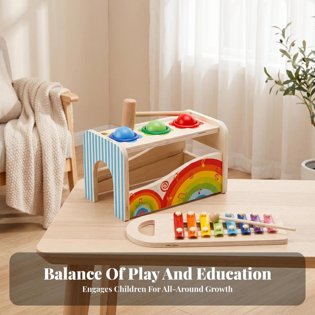 Wooden Music Pounding Bench Multifunction Xylophone Toy Educational Musical Tap