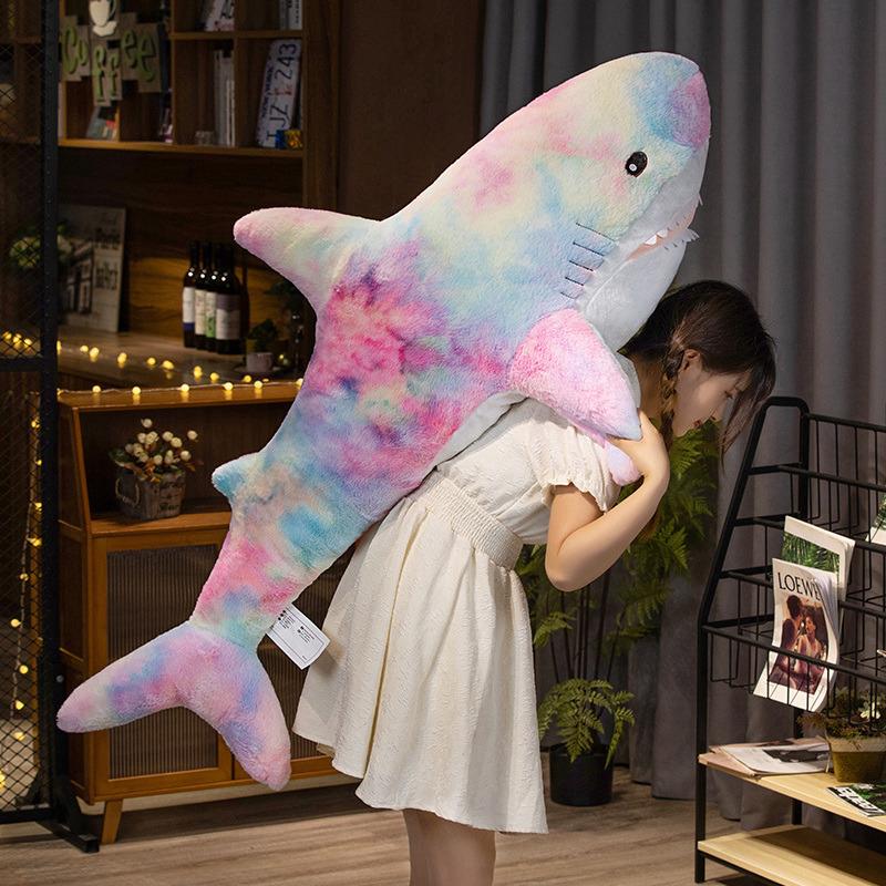 60-140cm Cute Colorful Shark Plush Toys Giant Size Animal Shark Pillow Stuffed Soft Cushion Sleeping Dolls for GirlfriendGifts